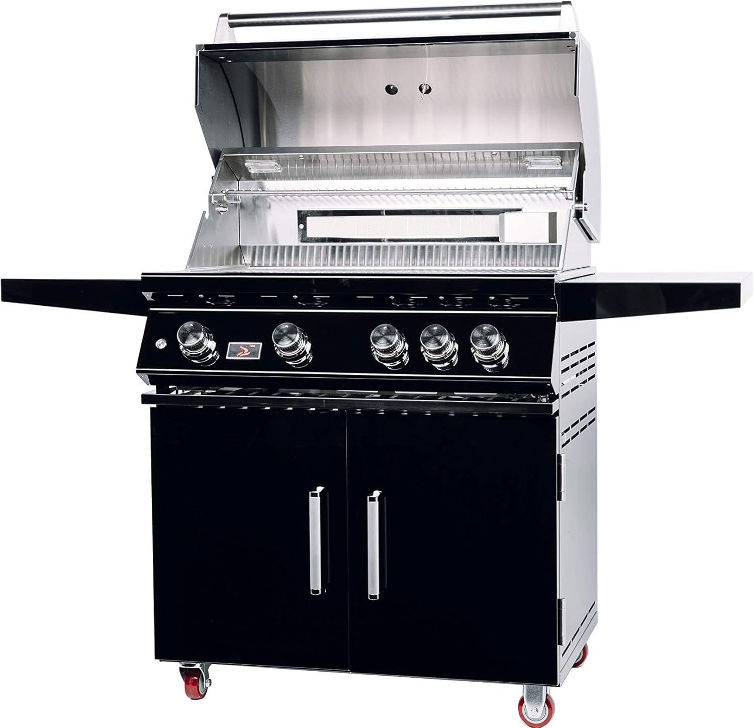 review Bonfire 34-Inch Black 304 Stainless Steel Freestanding 4 Burner Propane Grill With Cabinets,Blue LED Lights and Infrared Burner (CBF4DD-B-LP) Comes With Rotisserie Kits and Cover