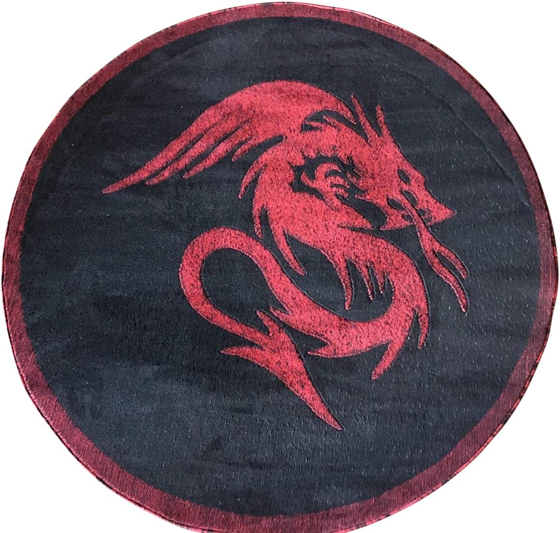 Dragon Style Round Area Rug Black & Red Americana Design 133 (5 Feet 3 Inch X 5 Feet 3 Inch)