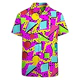 HUGLAZY Neon Hawaiian Shirt for Men 80s 90s Vintage