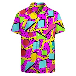 HUGLAZY Neon Hawaiian Shirt for Men 80s 90s Vintage