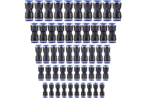 Toolly Straight Push Connectors, Quick Release Plastic Push to Connect Fittings Kit, 50 Pcs Air Line Fittings for 5/32 1/4 5/16 3/8 1/2 Inch Tube