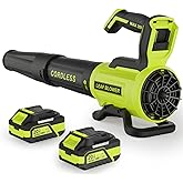 Leaf Blower Cordless with 2× 4.0Ah Batteries and Charger, 560CFM & 180MPH Lightweight Leaf Blower, 2 Speed Electronic Control, 20V Electric Blower for Driveway, Lawn & Yard Care