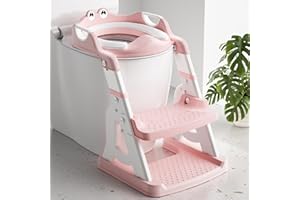 TuckInn Potty Training Seat, Toddler Toilet Seat for Little Boys Girls, 2-in-1 Potty Training Toilet with Step Stool Ladder Soft Cushioned Seat Splash Guard (Pink)