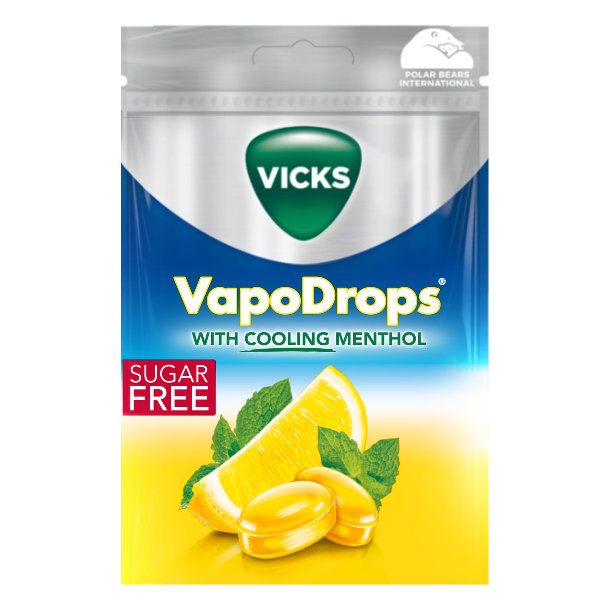 VICKS VapoDrops Lemon, Sugar Free Vegan Lozenges With Lemon Flavour and Menthol, Pack 72g x 10