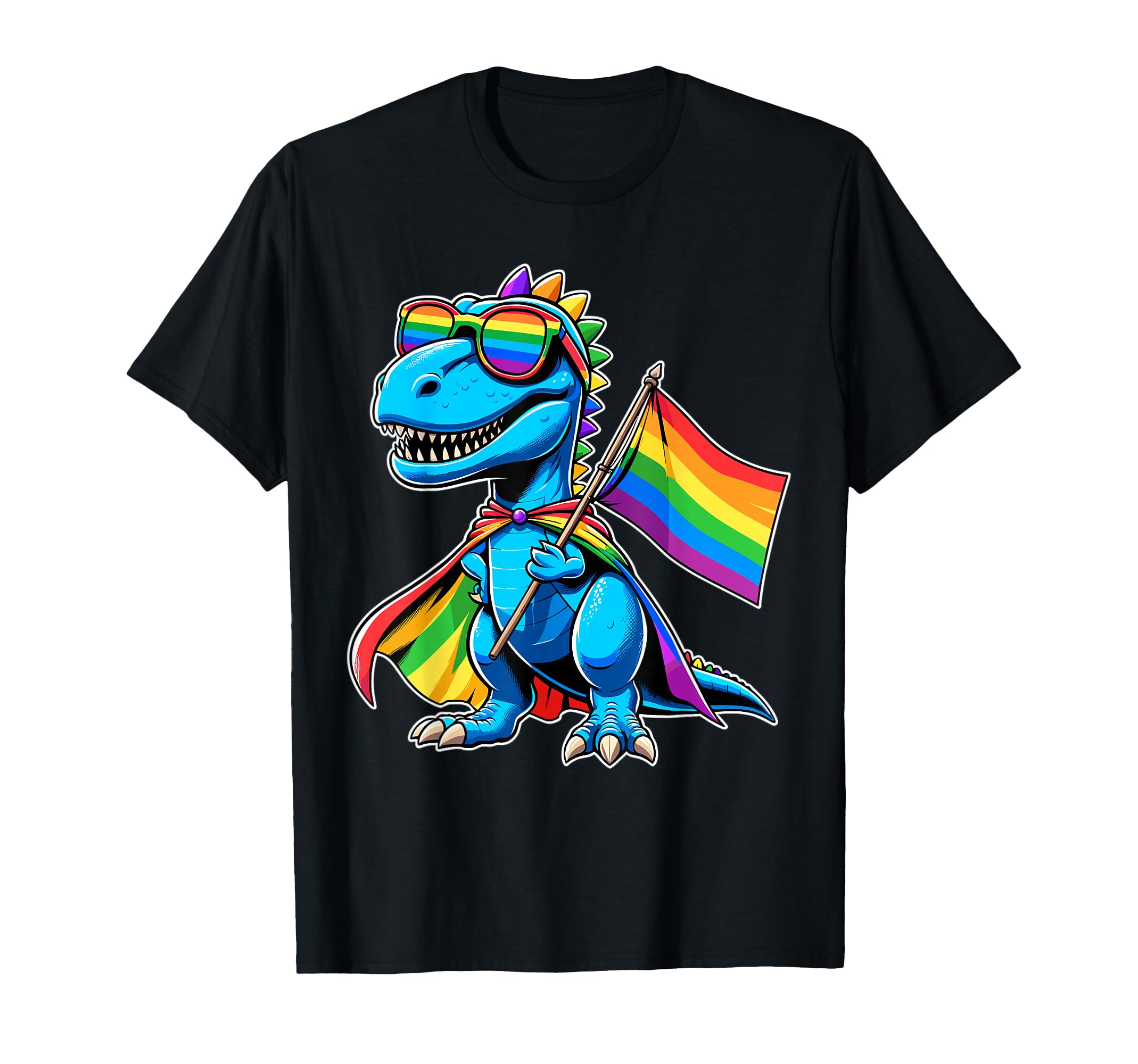 Photo 1 of (2XL) (BAGGED) Dinosaur Gay Pride LGBT Rainbow Flag T-Shirt