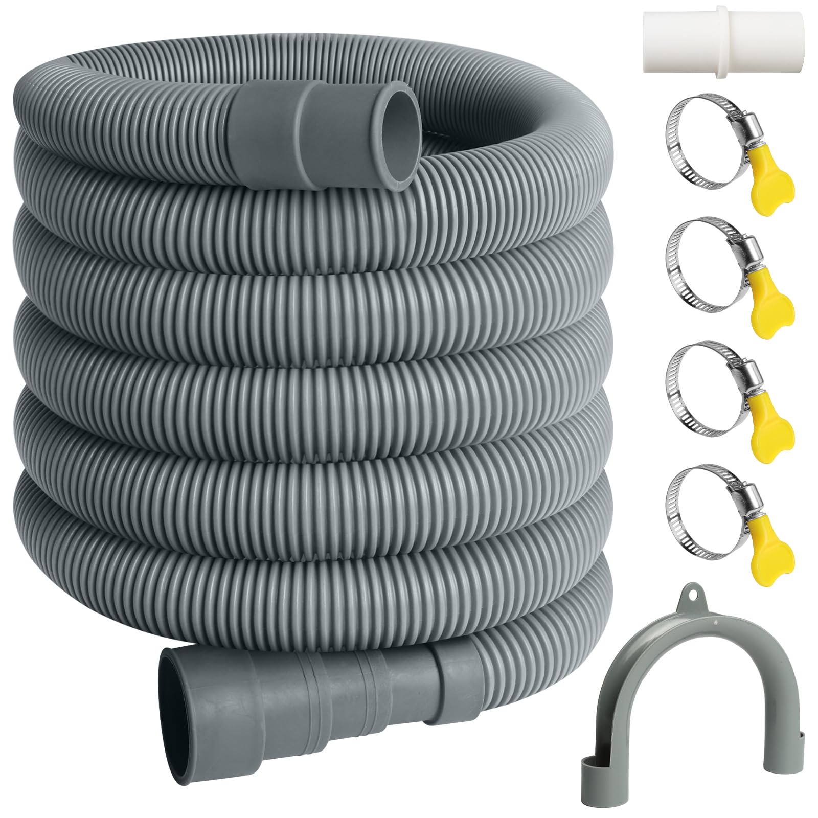 Photo 1 of 13FT Washing Machine Drain Hose, Universal Dishwasher Hose Extension Kit with 1 U-Bend Holder, 1 Extension Adapter and 4 Hose Clamps