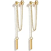 Chain Earrings for Women 18K Gold Plated Dainty Bar Drop Dangle Earrings Long Threader Earring Hypoallergenic Line Dangly Jewelry Gift for Teen Girls