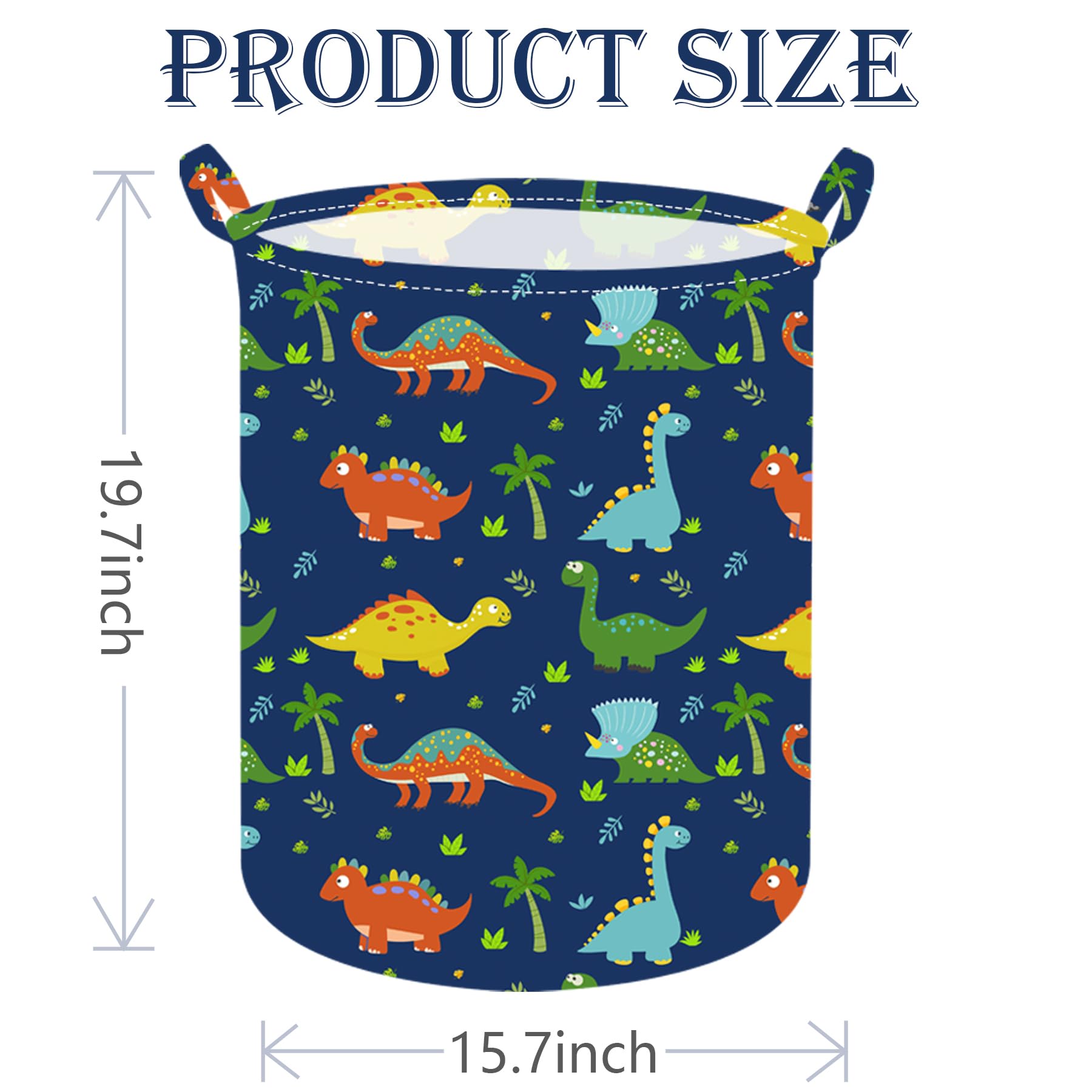19.7 Inch Dinosaur Round Kids Laundry Clothes Hamper Dino Laundry Basket with Handles,Baby Toys Storage Organizer Bins Laundry Gift Basket for Boys and Girls Room, Bedroom Decor