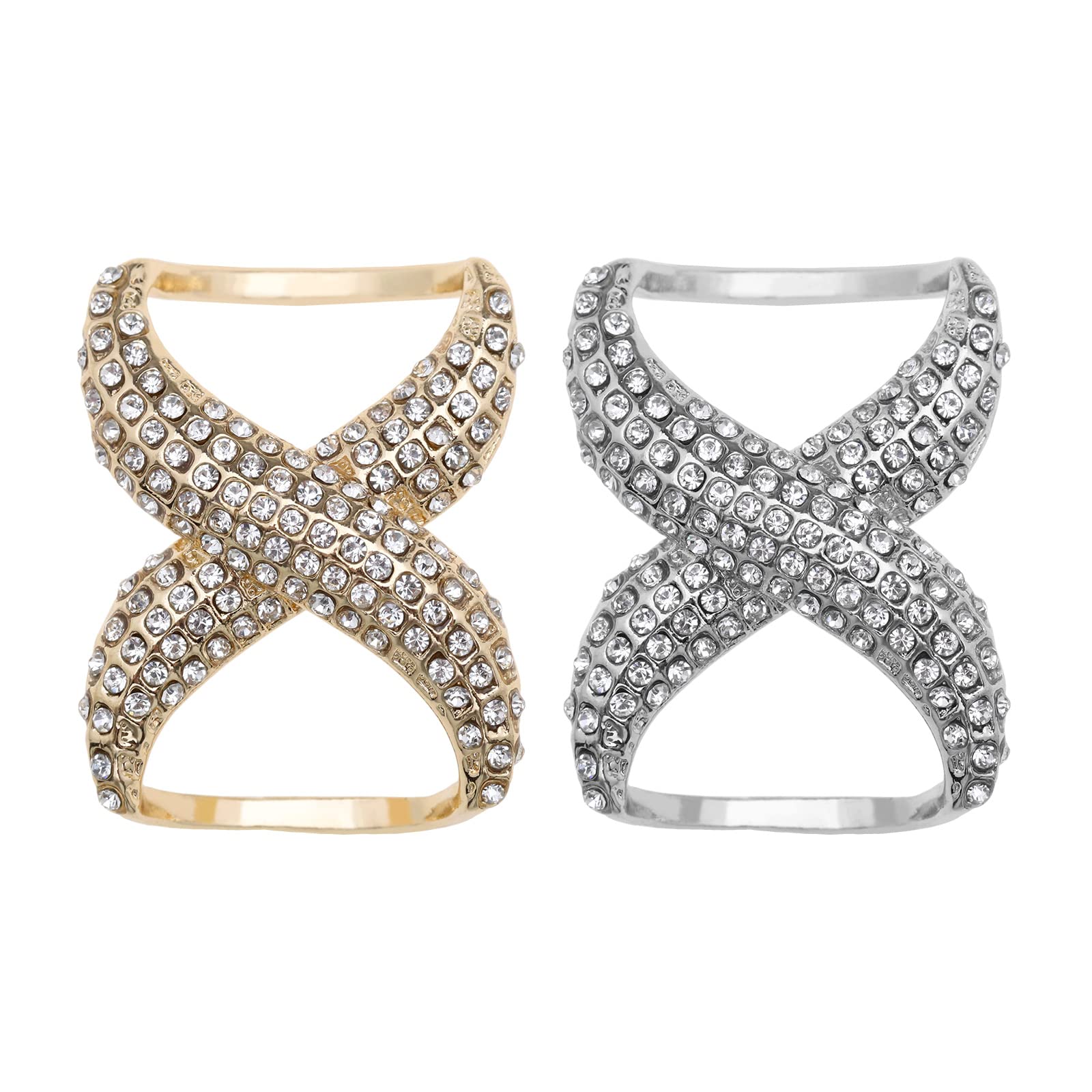 VGOL 2PCS X-Shape Rhinestone Scarf Buckle Neckerchief Holder Ring Silk Scarf Clasp Blouse Clip Wrap Clamp Shawl Holder Clothes Decoration Supplies for Women