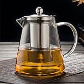 Glass Teapot with Removable Stainless Steel Infuser, Borosilicate Glass Tea Pot with Strainer,for Blooming Tea & Loose Leaf T