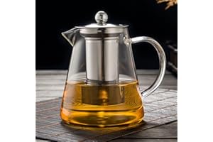 Glass Teapot with Removable Stainless Steel Infuser, Borosilicate Glass Tea Pot with Strainer,for Blooming Tea & Loose Leaf T