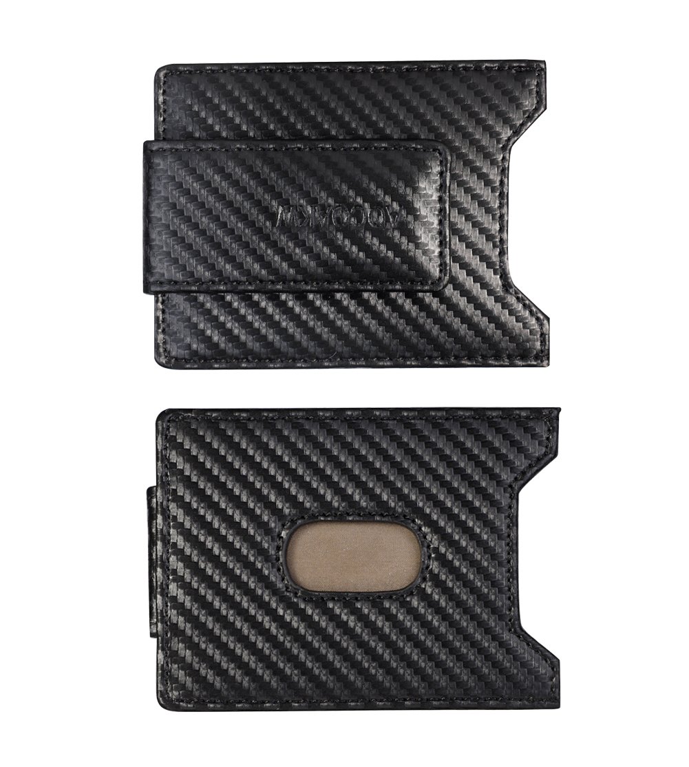 Carbon Fiber Money Clip, Front Pocket Wallet, Leather RFID Blocking Wallet Slim Minimalist Wallet for Men