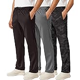 Real Essentials 3 Pack: Men's Mesh Open Bottom Sweatpants Gym Active Athletic Workout Casual Pants with Pockets (Big & Tall)