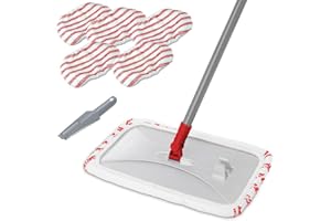 Masthome Extra Large Microfiber Mop for Floor Cleaning, 16“ Flat Mop with 5 Pad for Wet & Dry Use, Dust Mop for Hardwood Laminate Tile Ceramic, 1 Cleaning Scraper Included-Red