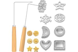 UKQRRTC 10 Piece Bunuelos Mold with Wood Handle, Stainless Steel Rosette Maker with 8 Molds, Practical and Beautiful, Ease of