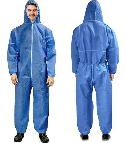 EZGOODZ Blue Disposable Coveralls with Hood, XL, 1 Pack, 50 GSM PP
