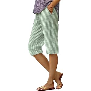 SGYCNGU Pants for Women Striped Elastic Waist Summer Boho Beach Vacation Pant Lightweight Soft Loose Straight Leg Sweatpant