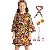 FechDitchly 6Pcs 60s 70s Outfits for Kids, Hippie Costume for Girls Colorful Dress Party Halloween Cosplay 4-14 Years