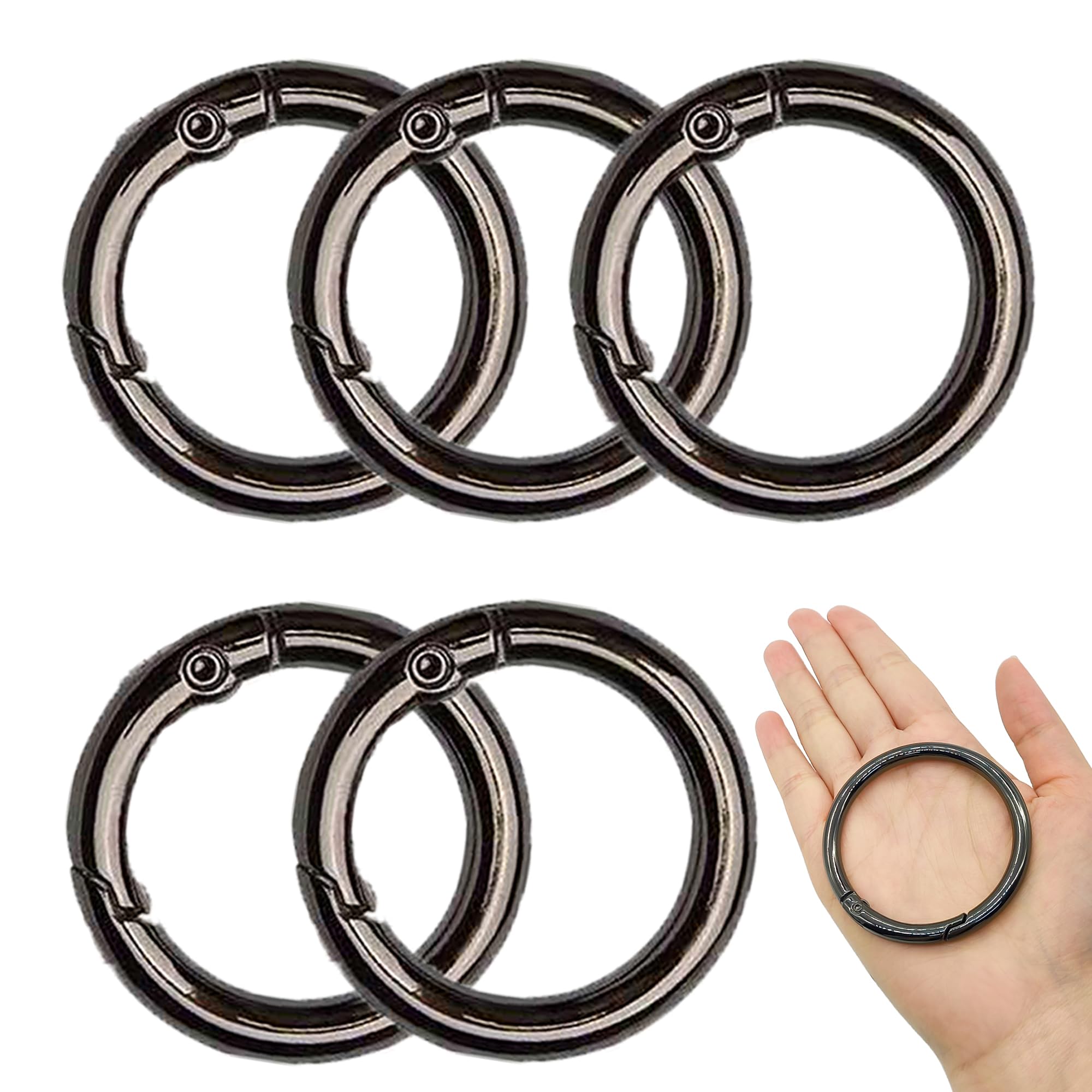 XCSJ 5 Pcs Round Carabiner 61 mm OD 50 mm ID Zinc Alloy Round Carabiner with Snap Hook Buckle Keychain-O Ring Carabiner for Bag, Keychain, DIY (Black)