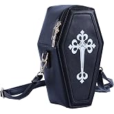 OXYPLAY Gothic PU Leather Bag Women’s Crossbody Coffin Shape Bag Cell Phone Purse Small Shoulder Bag for Halloween Cosplay