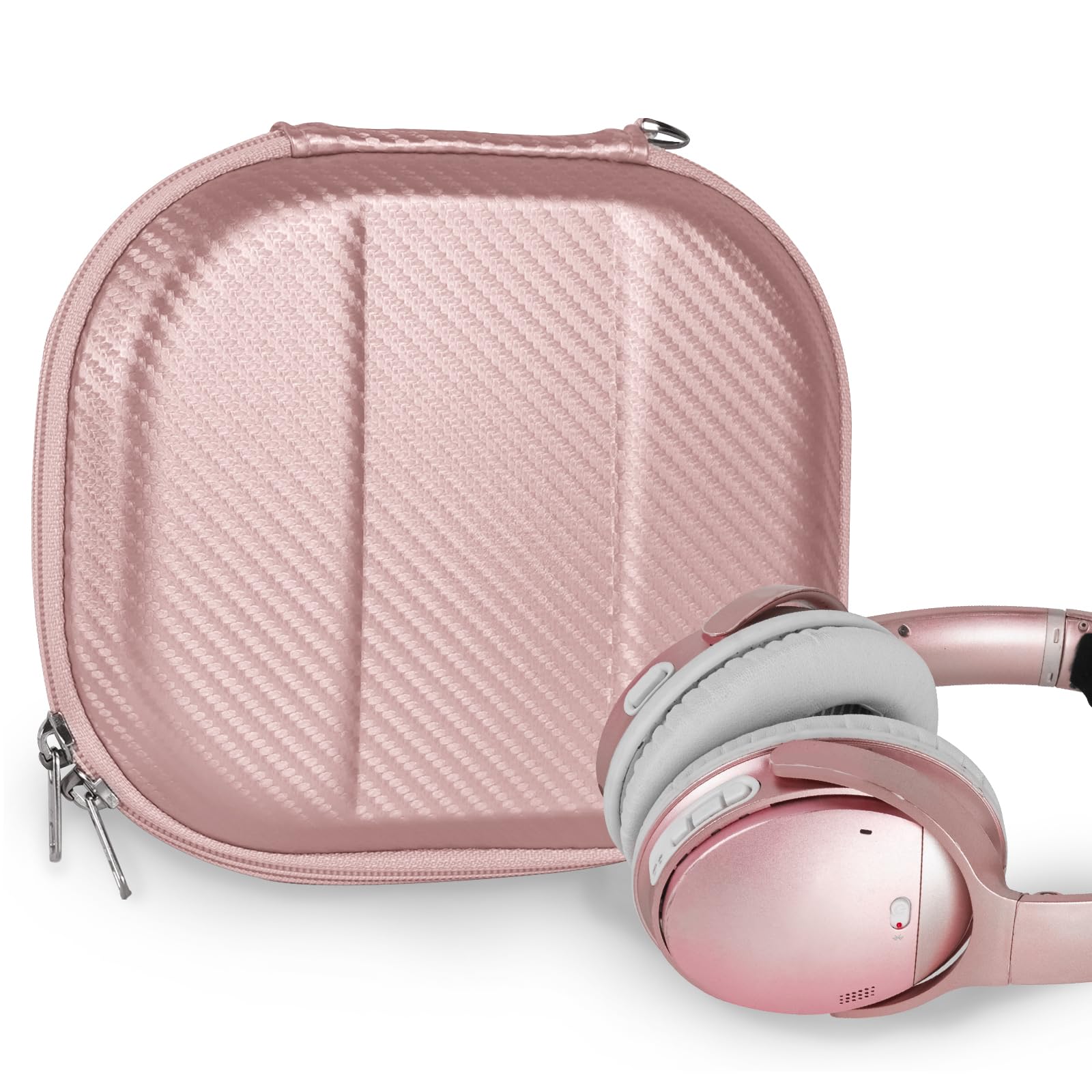 Geekria NOVA Headphones Case Compatible with Bose QC Ultra II, QC Ultra, QC45, QC 35 II, QC25, QCSE, Replacement Hard Shell Travel Carrying Bag with Cable Storage (Rose Gold)