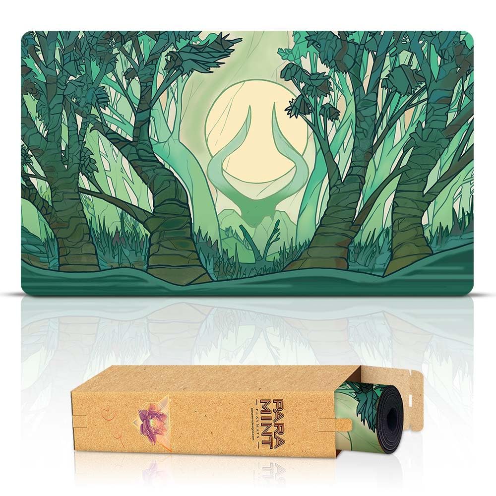 Paramint Forest Mana Scenery, Stained Glass (Stitched) - MTG Playmat - Compatible with Magic the Gathering Playmat - Play MTG, YuGiOh, TCG - Original Play Mat Art Designs & Accessories