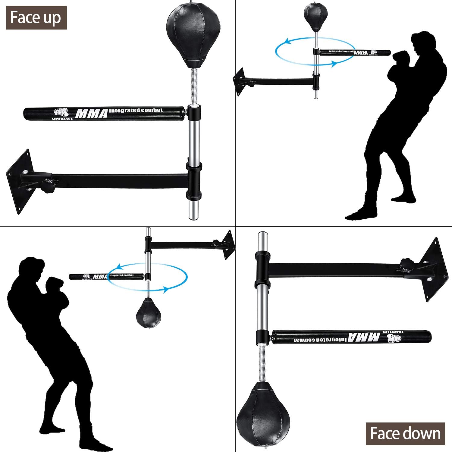 INNOLIFE Wall Mount MMA Boxing Speed Trainer Punching Spinning Bar with Punching Ball : Sports & Outdoors