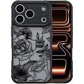 XIZYO for iPhone 18 Pro/17 Pro Case Cute Floral, Black | Girly Women Flower Rose Aesthetic Pattern, Full Camera Protection Translucent Matte Anti-Yellowing TPU Shockproof Cover