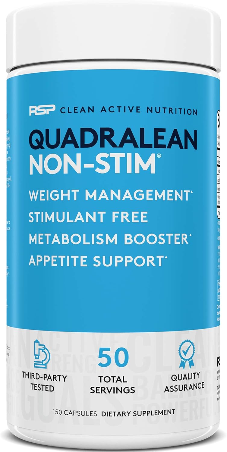 RSP Nutrition QuadraLean - Stimulant Free Weight Management, Metabolism Booster, Energy & Appetite Support - CLA, L-Carnitine, Green Tea Extract, Non-Stim Formula, 50 Serv (Packaging May Vary): Health & Personal Care