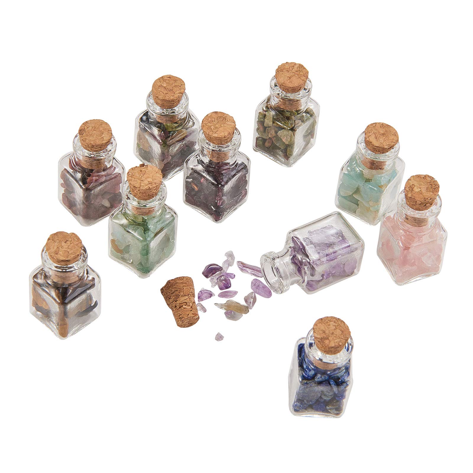 Airssory 30 Pcs Tumbled Crushed Pieces Gemstone Chips Healing Gem Reiki Wicca Stones Tiny Glass Crystal Wishing Bottle Set with Cork for Chakra Jewellery Making Home Decoration