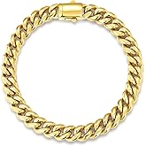 TUNGSTORY 8mm Cuban Link Bracelet for Men, 18K Gold Filled Stainless Steel Mens Chain Bracelets, Easy-On Box Clasp, 8 Inch, Waterproof, Non Tarnish, Jewelry Gift for Him