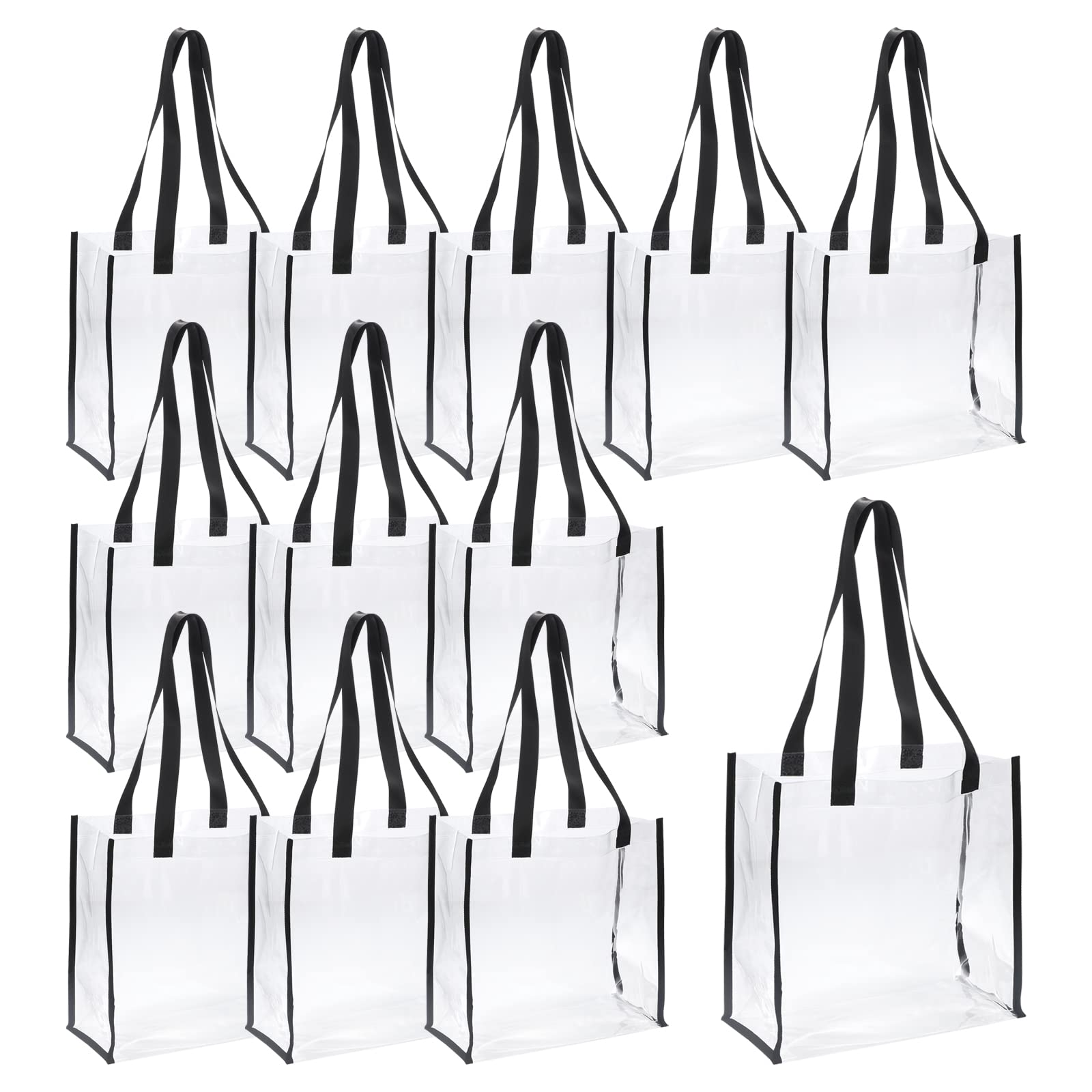 PATIKIL 12 Pack Clear PVC Tote Bags, 12x12x6 Inch Stadium Approved Transparent Plastic Tote Bag Reusable Beach Bag with Handle for Shopping Work Sport Concert