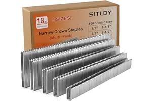 SITLDY 2000-Count 18 Gauge 1/4 Inch Narrow Crown Staples (1/2"+3/4"+1"+1-1/4"+1-1/2"), 400 per Size, Heavy Duty Beveled Chiseled Pointed Galvanized, Assorted Size Project Pack