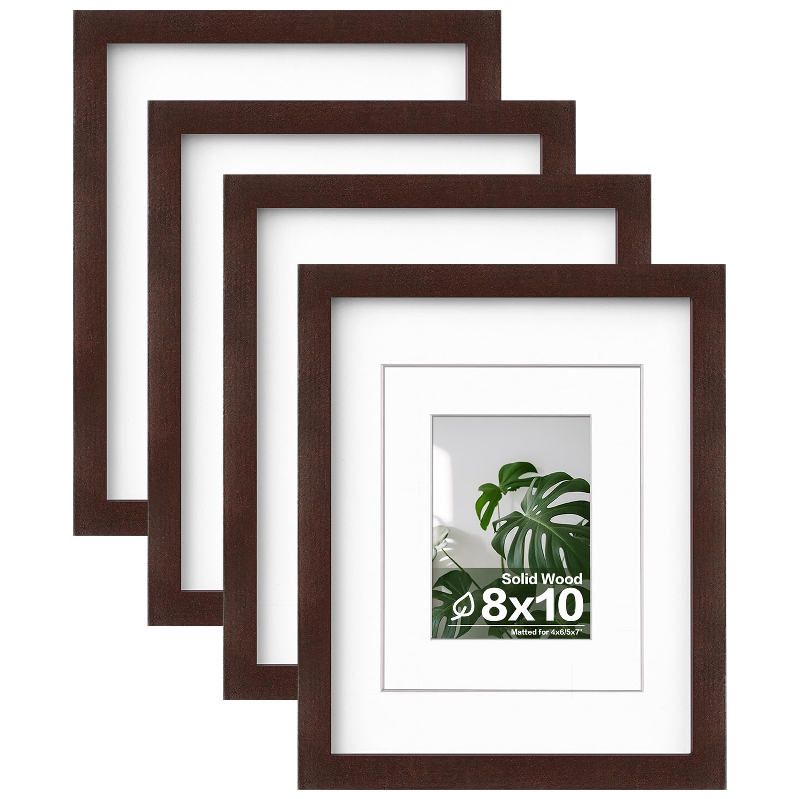 Photo 1 of Egofine 8x10 Picture Frames Made of Solid Wood with Plexiglass, Display Pictures 4x6/5x7 with Mat or 8x10 Without Mat Set of 4 for Tabletop and Wall Mounting, Walnut Color
