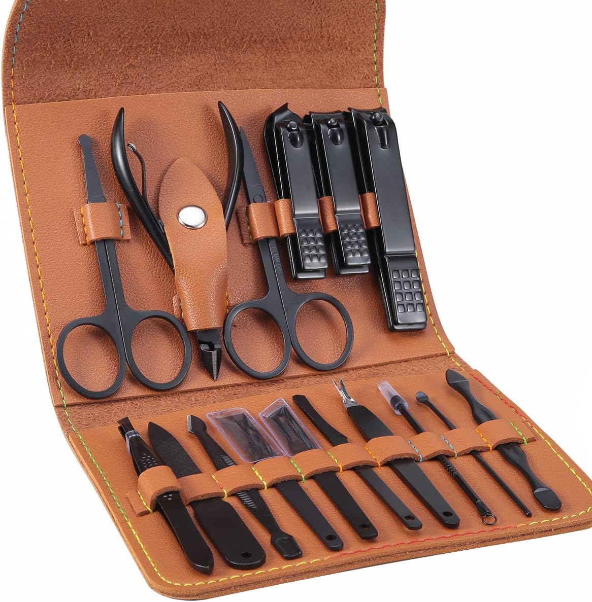 Leipple Manicure Set Professional Pedicure Kit Nail Care Tools - 16 in 1 Stainless Steel Nail Clippers Tools - Grooming Kit with Luxurious Leather Travel Case (Brown)