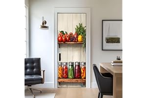 Door Stickers Peel and Stick Door Decal Colorful Wall Decor Mason Jar Spices Food Still Life Vintage Removable Mural Wallpape