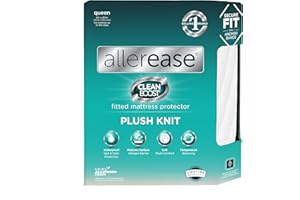 ALLER-EASE AllerEase CleanBoost Plush Knit Mattress Protector Waterproof Particle Barrier Temperature Balancing Soft Plush Comfort Machine Washable Fitted Cover with Elastic Anchor Bands Mattress Cover, Queen