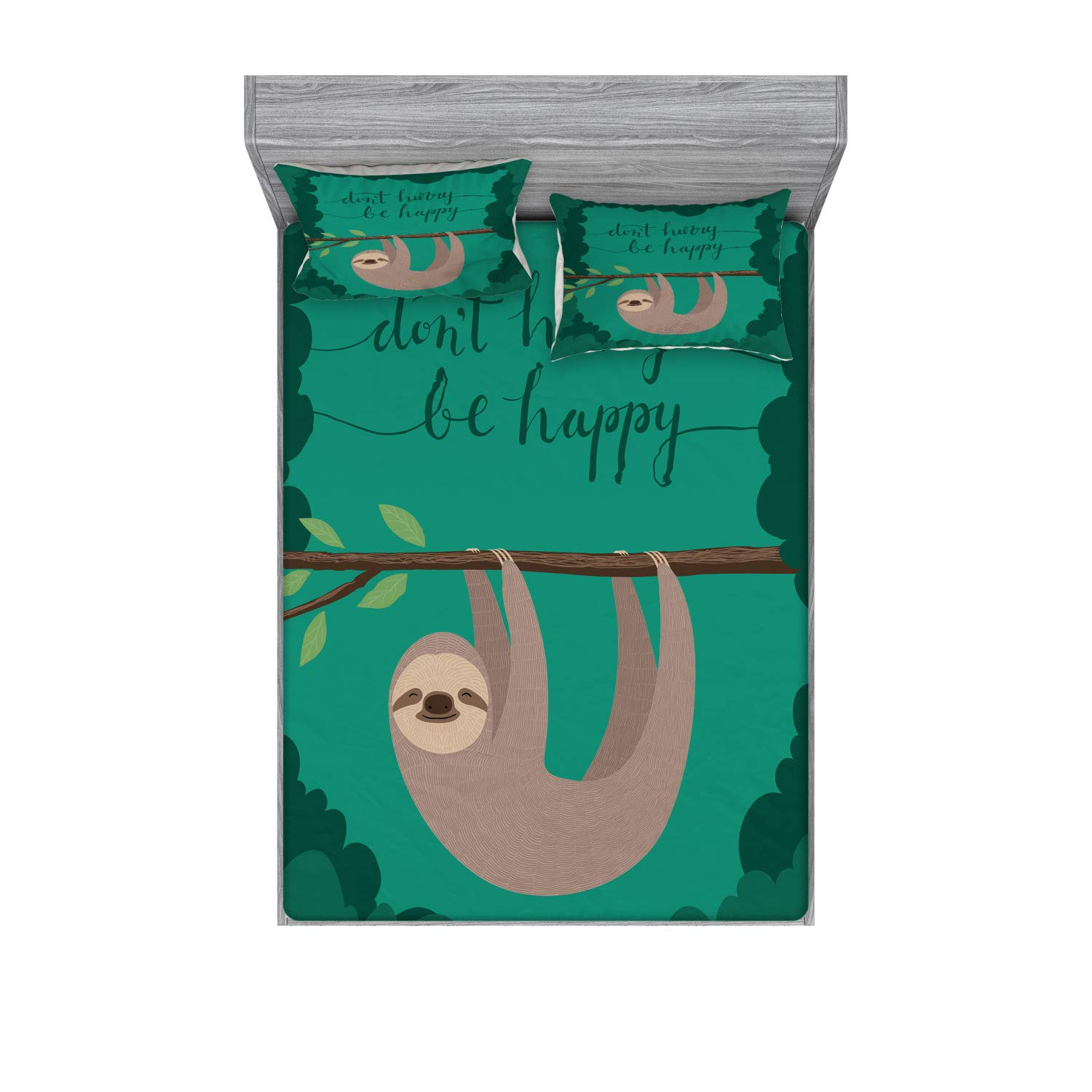 Ambesonne Cartoon Fitted Sheet & Pillow Sham