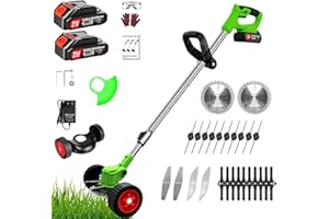 NINUPDDG Electric Weed Wacker Eater Cordless Battery Powered, 21V/2.0Ah Lightweight String Trimmer with 2 Battery&26 Pcs Blades, 3 in 1 Portable Grass Trimmer/Edger Lawn Tool/Brush Cutter for Yard Garden
