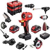 TEENO Power Tool Combo Kit Brushless, 9-in-1 Cordless Interchangeable Multi-Tool Set (Drill, Impact, Grinder, Sander, Circular, Chain &amp; Reciprocating Saws, Blower, Washer), 2x 4.0Ah Batteries 20V Max