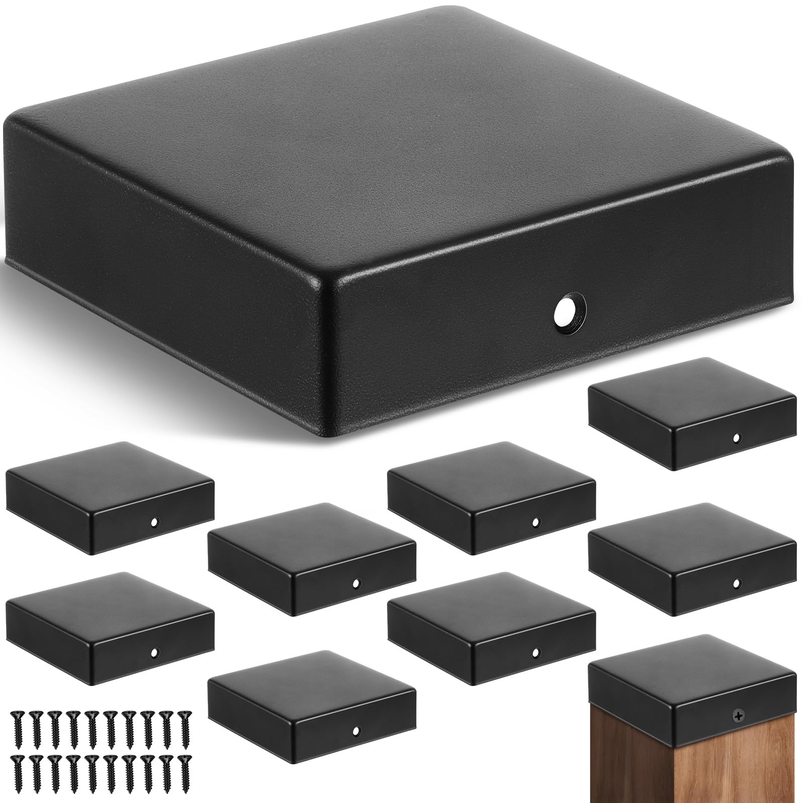 Photo 1 of Pelopy 10 Pcs 4 x 4" Flat Pyramid Post Cap for True 3-1/2" x 3-1/2" Wood Posts Black Galvanized Powder Coated Steel Weatherproof Caps Cover for Decks, Porches, or Corridors Mailbox