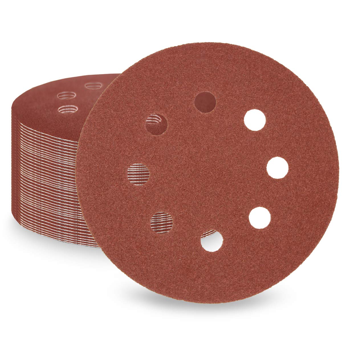 LESNIC 120 Grit Sanding Discs 50 pcs, 125mm Sanding Sheets 5in 8 Holes Pads Hook and Loop for Orbit Orbital Sander and All Oscillating Tools — image 1