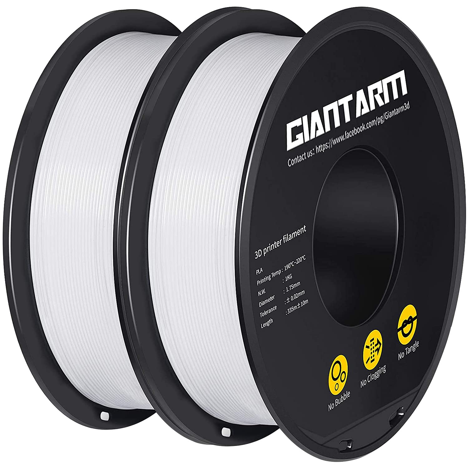 PLA Filament 1.75mm, GIANTARM Classic PLA 3D Printer Filament 2kg Spool (White)