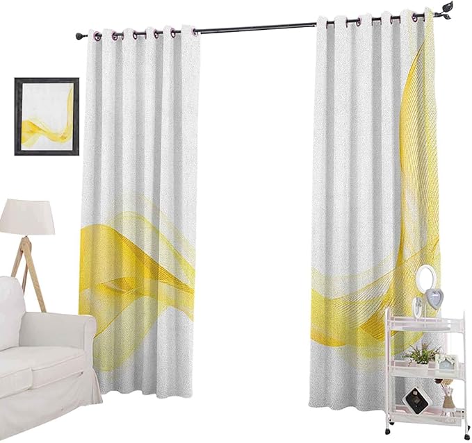 YUAZHOQI Yellow and White Blackout CurtainSmooth Lines and Waves Modern