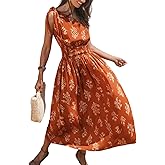 CUPSHE Women's One Shoulder Floral Printed Sleeveless Smocked Waist Maxi Dress Summer Boho Long Dress
