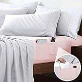 Cathay Home TwinXL Double-Sided Organizer Pocket Fitted Smart Sheet - Double Brushed Ultra Soft – Wrinkle & Fade Resistant - 14" Deep Pocket Fitted Sheet Only (TwinXL, Blush)