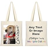 Custom Canvas Tote Bag with Photo Text Personalized Canvas Bag with Picture Gift for Dog Cat Owner Customized Bags