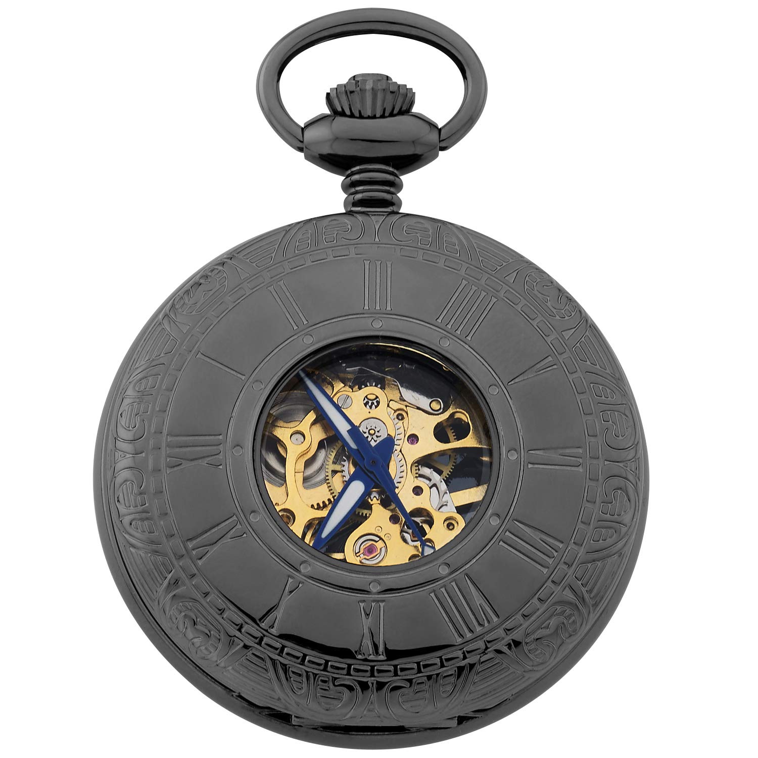 Gotham Men's Gunmetal 17 Jewel Half Hunter Mechanical Pocket Watch # GWC14036BBK