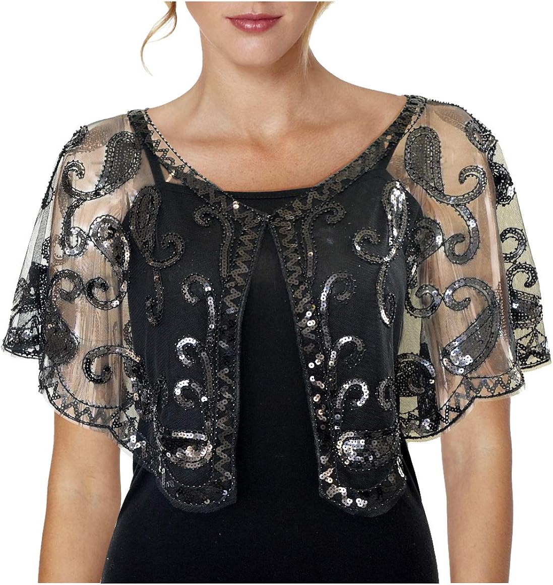 L VOW Femme Ann es 20 Ch le Paillettes Soir e De tole Cape De Mariage 