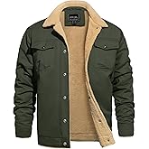 CRYSULLY Men's Winter Work Jacket Cotton Shell Fleece Lined Warm Casual Cargo Coat Outdoor Utility Jackets for Men